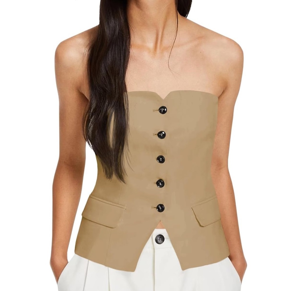 Women’s Notched Neck Button Down Tube Tops Fitted Blazer M (NWOT) - Picture 2 of 6